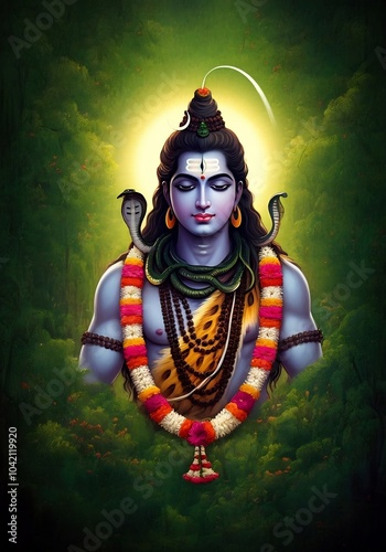 Beautiful colorful hindu god lord shiva or sankar, mahadev with flower decoration