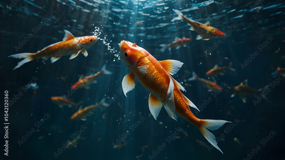 Shiny koi fish in stunning water backdrop from a movie