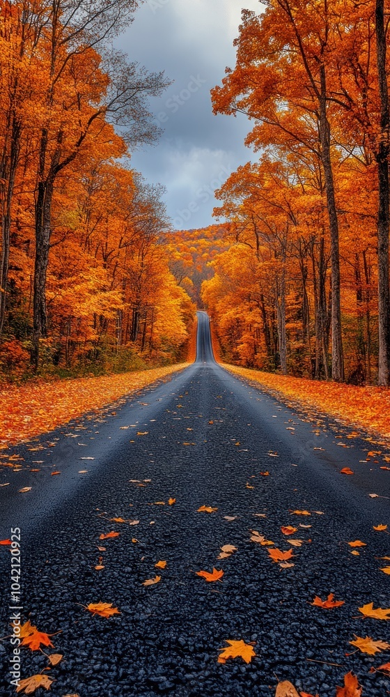 Autumn Roadway Through the Forest - Photo Autumn Roadway Through the Forest - Photo
