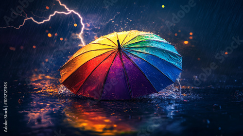Wallpaper Mural Colorful Umbrella in Rainstorm with Lightning Torontodigital.ca