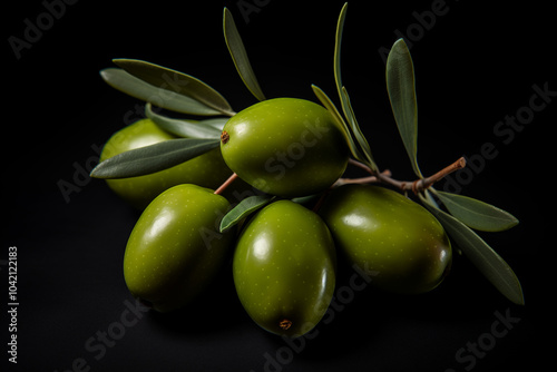 A close up of multiple organic olive on a dark background, professional lighting, ultra highly realistic, smooth light, PNG photo