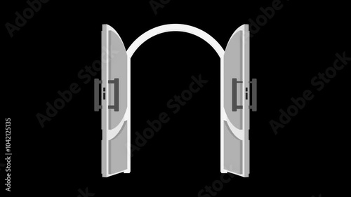 animated double door open and closed. animation footage video isolated on alpha channel background(transparent).