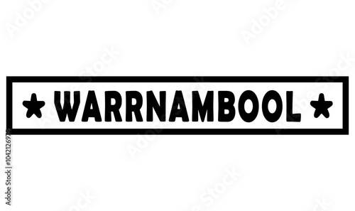 The name of the city Warrnambool is written in black and white retro font