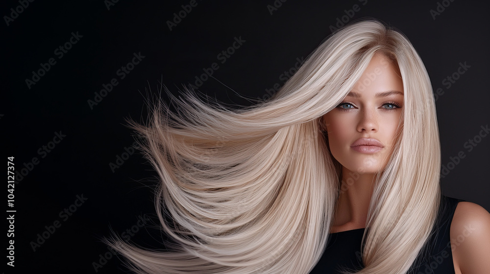 Elegant blonde model with flowing hair in studio portrait for beauty and fashion Elegant blonde model with flowing hair in studio portrait for beauty and fashion