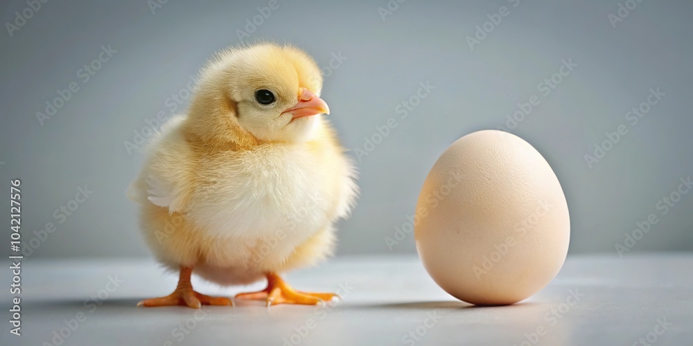 Cute chick and egg with forced perspective background Cute chick and egg with forced perspective background
