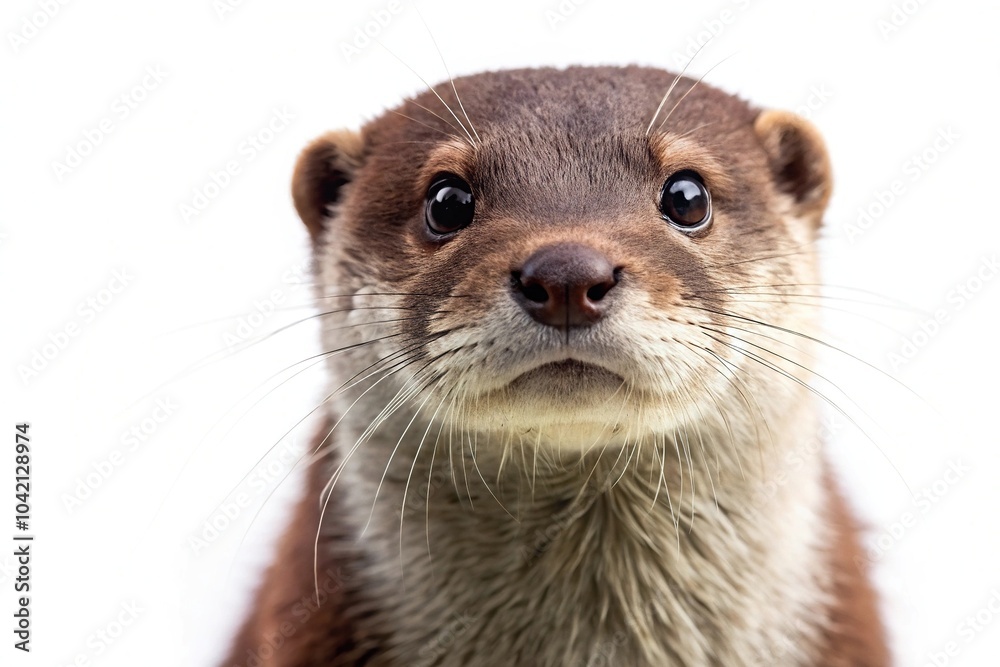 cute Eurasian otter isolated on white background in macro close-up cute Eurasian otter isolated on white background in macro close-up
