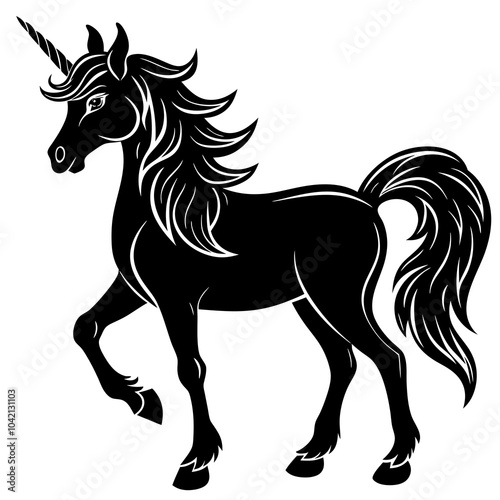 Unicorn silhouette vector illustration on white background