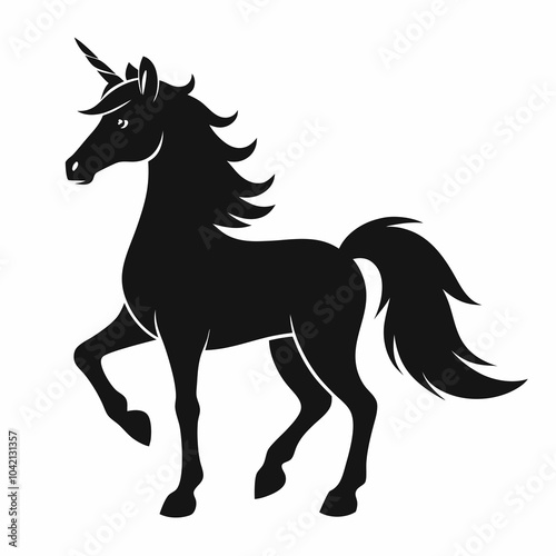 Unicorn silhouette vector illustration on white background