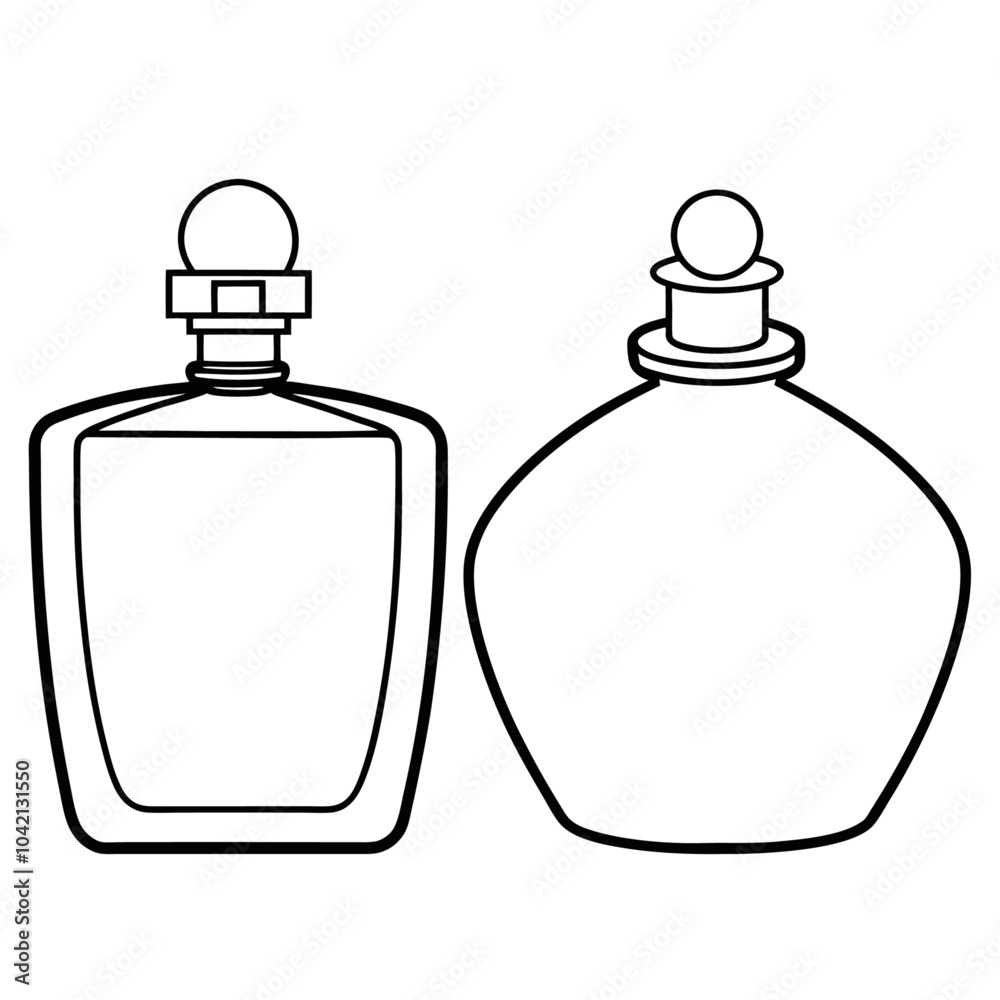 Perfume glass bottle realistic transparent, abstract geometric technical, blank white cosmetic cone shape bottle cap vector illustration Perfume glass bottle realistic transparent, abstract geometric technical, blank white cosmetic cone shape bottle cap vector illustration