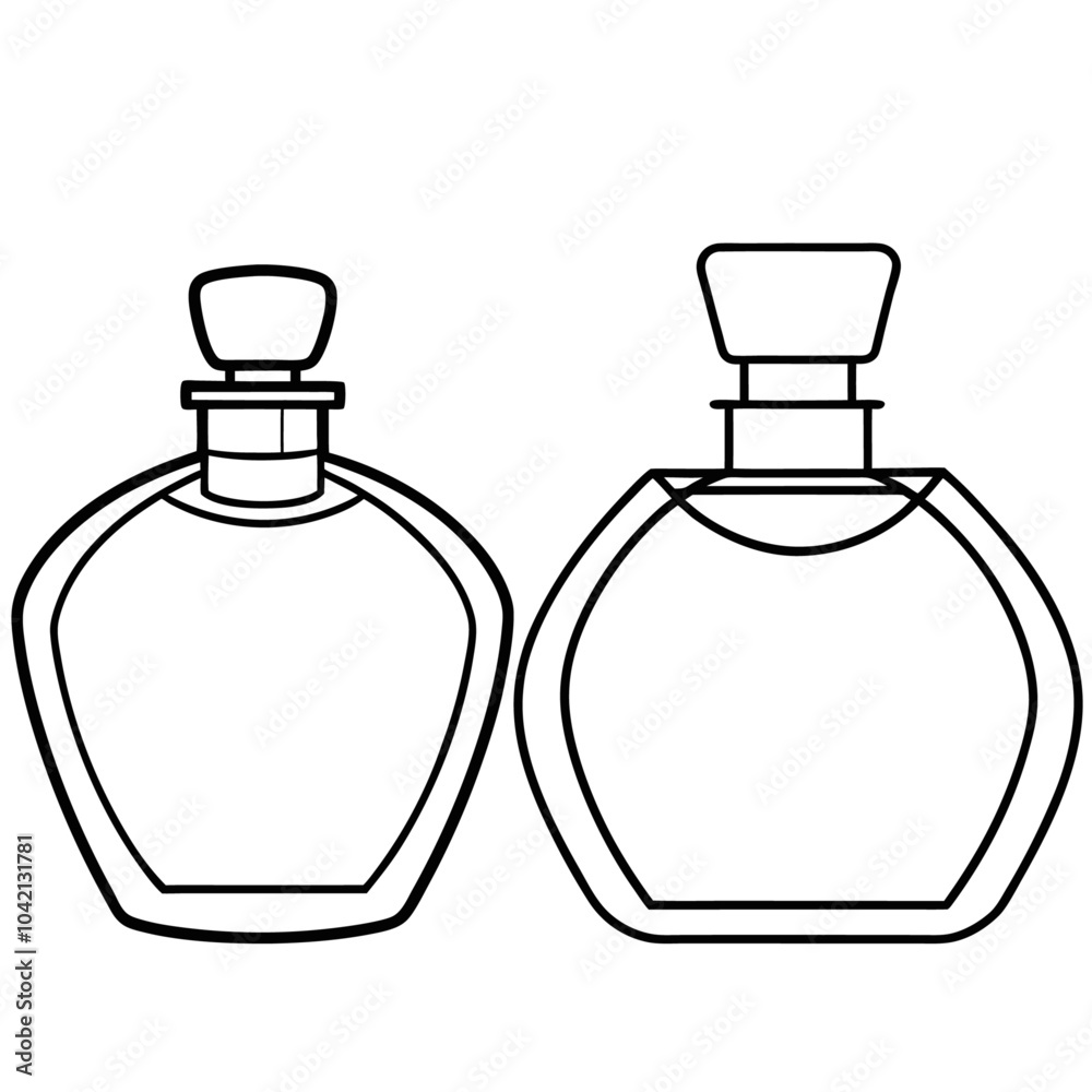 Perfume glass bottle realistic transparent, abstract geometric technical, blank white cosmetic cone shape bottle cap vector illustration Perfume glass bottle realistic transparent, abstract geometric technical, blank white cosmetic cone shape bottle cap vector illustration