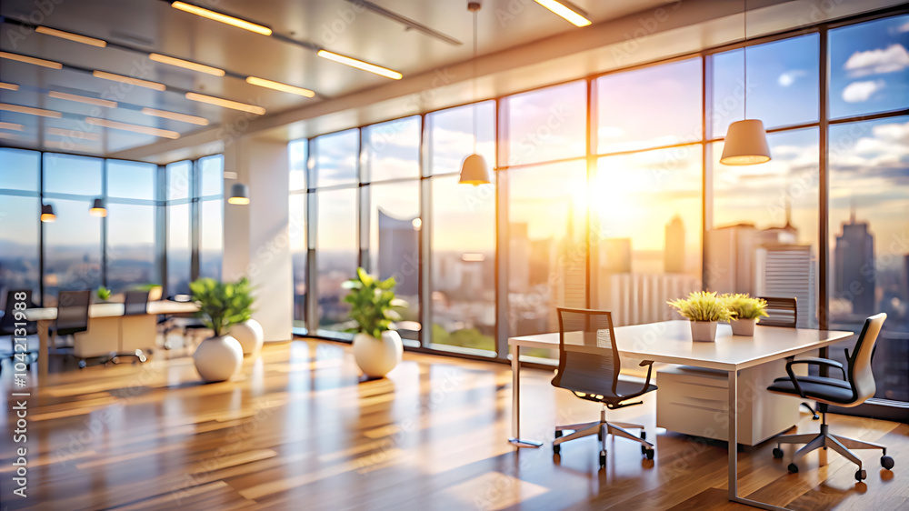 Beautiful blurred background of a light-filled modern office interior featuring panoramic windows and elegant lighting, creating a sleek and professional atmosphere. Beautiful blurred background of a light-filled modern office interior featuring panoramic windows and elegant lighting, creating a sleek and professional atmosphere.