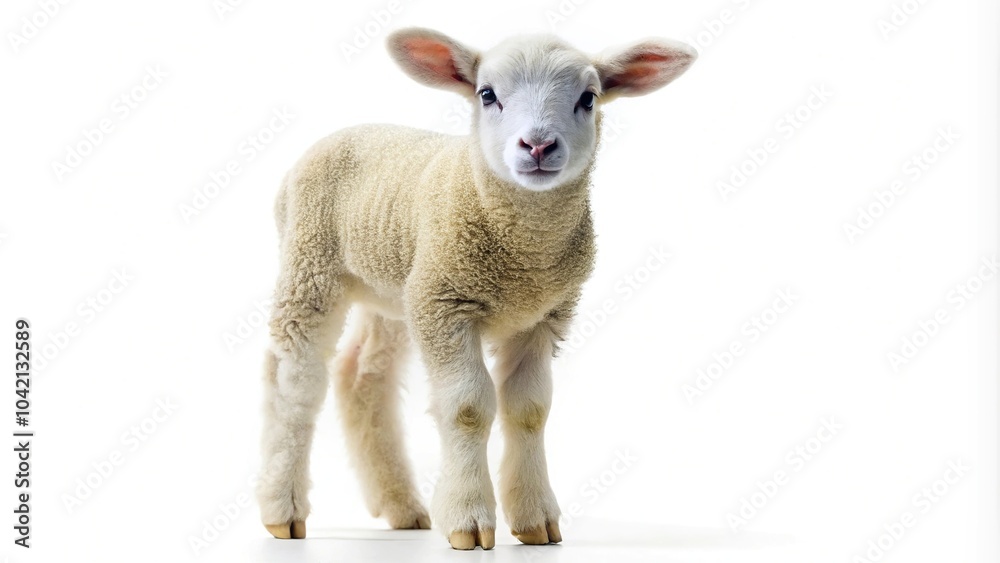 Fototapeta premium cute little lamb standing alone on white background