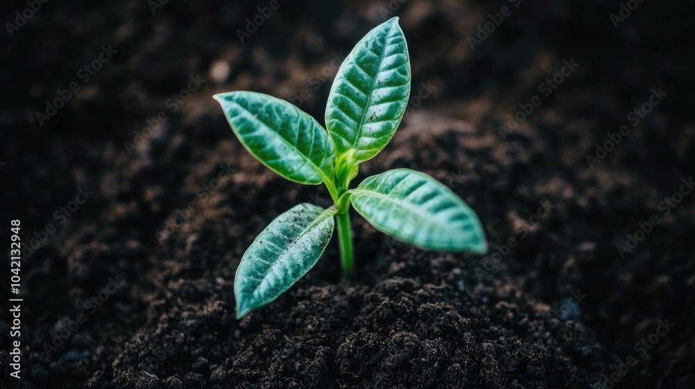 Naklejka premium Fresh Plant Growing in Nutrient-Rich Soil