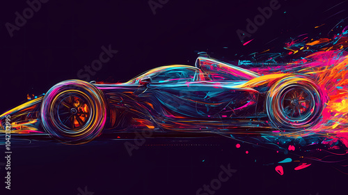 Abstract colorful paint stroke sports car racing vehicle background,generative ai. Neon Graffiti. Illustration photo