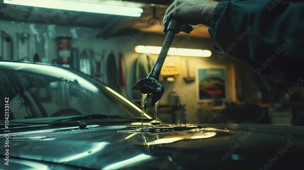 Mechanic Pouring Oil into a Car Mechanic Pouring Oil into a Car