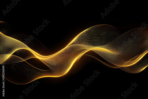 abstract design featuring golden wave-like patterns against a black background