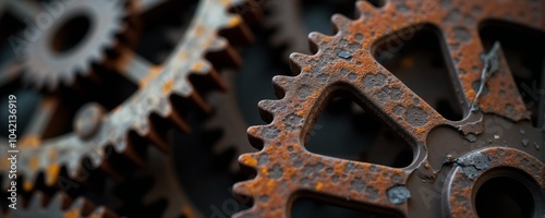 rusty gears showcasing intricate details and textures on a dark background