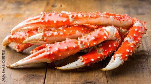 Vibrant Red Crab Claws on Wooden Surface