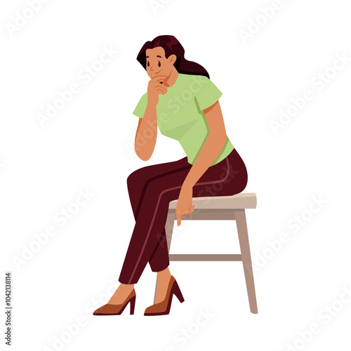 Woman Character Sitting on Chair and Listen Vector Illustration