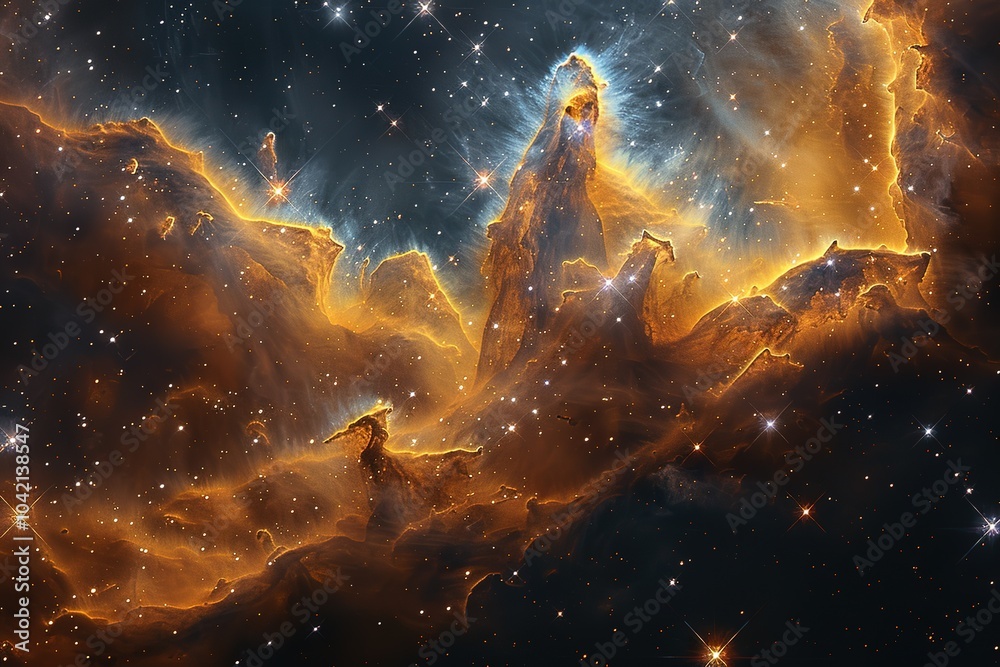A beautiful orange and blue starry sky with a large orange cloud A beautiful orange and blue starry sky with a large orange cloud