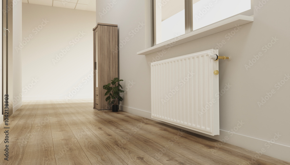 Fototapeta premium interior of a house or building, with radiator heater, 3d rendering