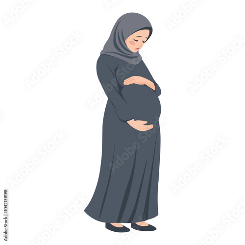 Hijabi Malay woman suffering from stomach pain