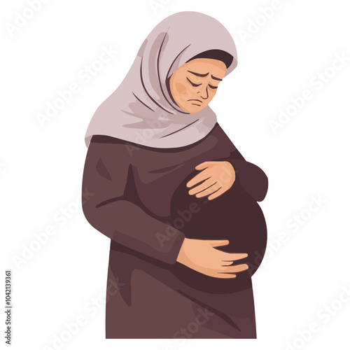 Hijabi Malay woman suffering from stomach pain