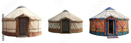 Set of a traditional Mongolian yurt tent isolated on transparent background