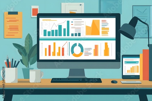  digital business dashboard of data analysis with charts, graphs and statistics bars