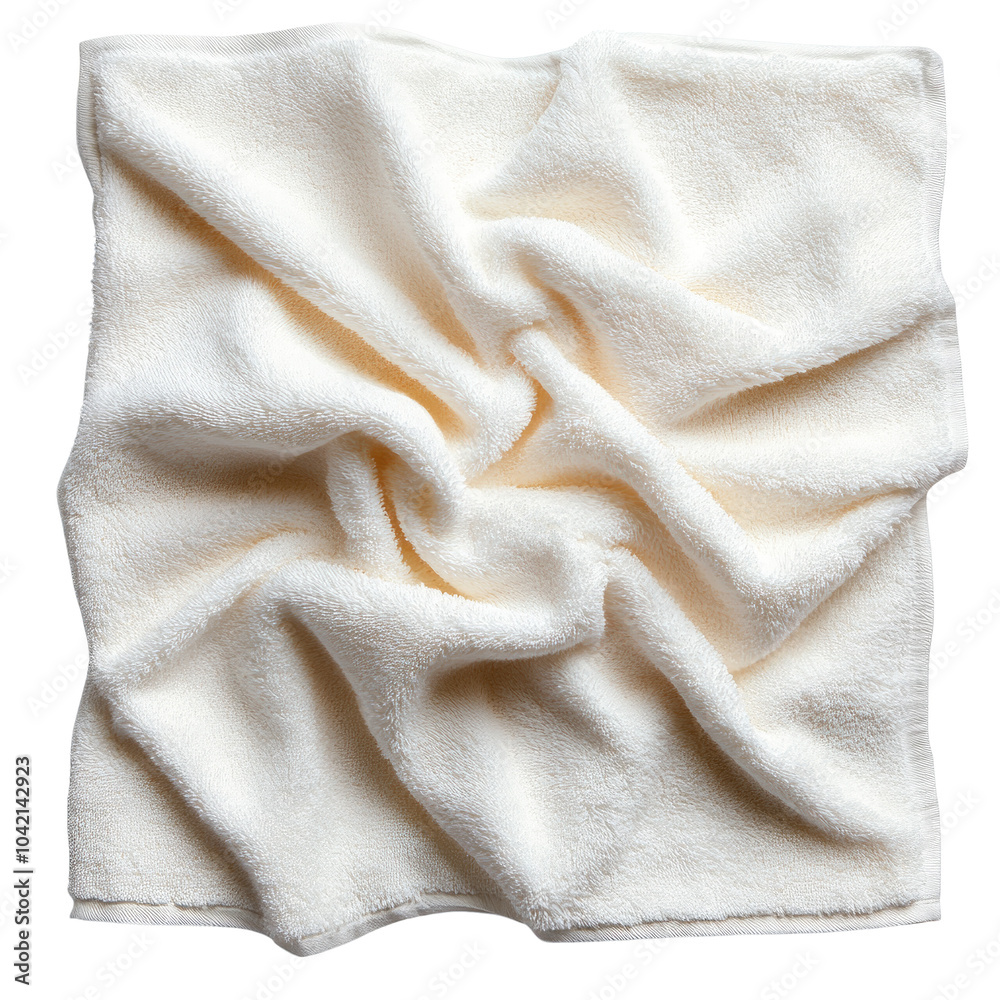 White textured towel on a white isolated background, perfect for bathroom or spa settings. White textured towel on a white isolated background, perfect for bathroom or spa settings.