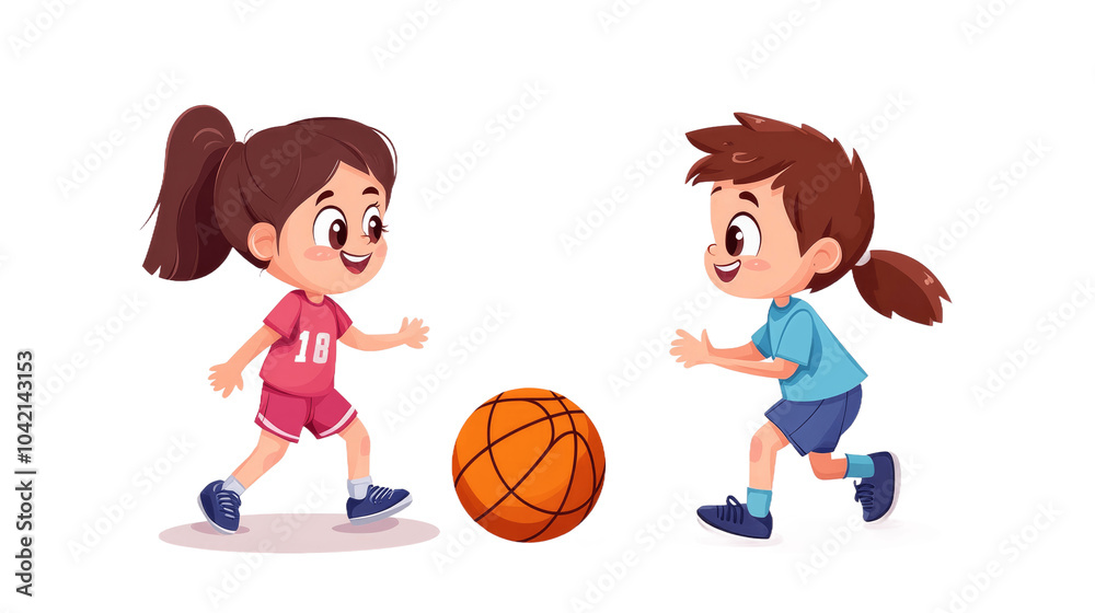 Little boy and girl playing basketball isolated on transparent background Little boy and girl playing basketball isolated on transparent background
