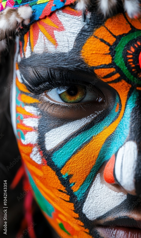 Close-up of a colorful eye with tribal paint. Close-up of a colorful eye with tribal paint.