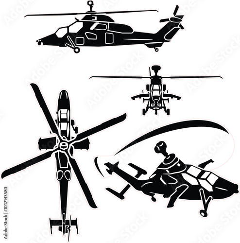 Medium size attack helicopter vector set