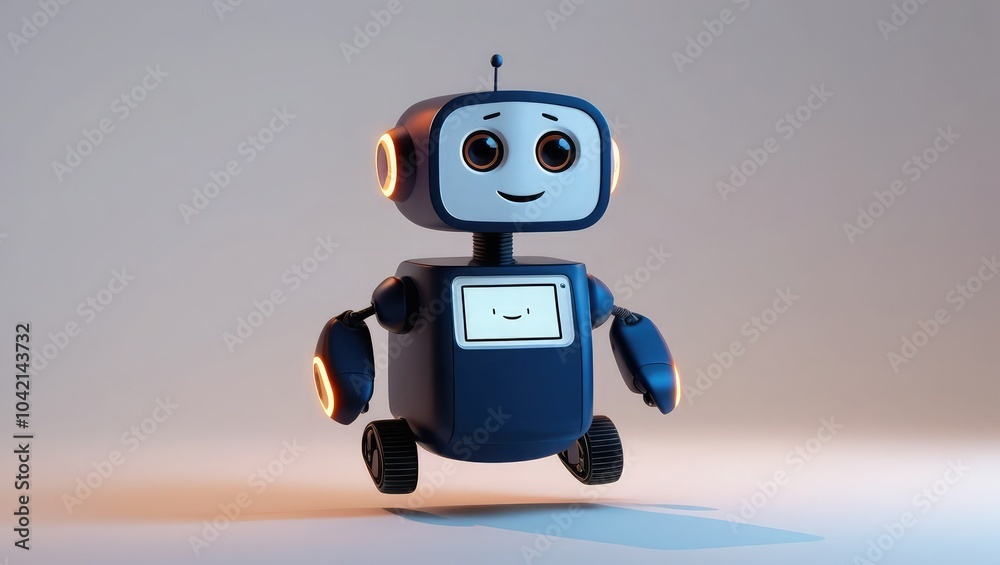 Blue screen robot with hands and a tiny, adorable, future science fiction robot in three dimensions Blue screen robot with hands and a tiny, adorable, future science fiction robot in three dimensions