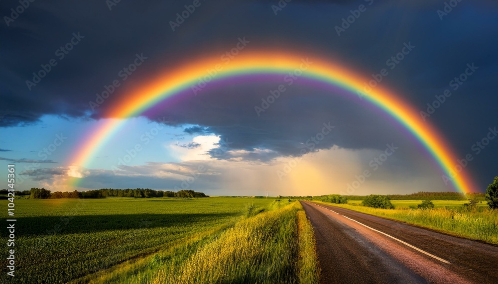 Obraz premium 비온 뒤 무지개가 뜬 하늘