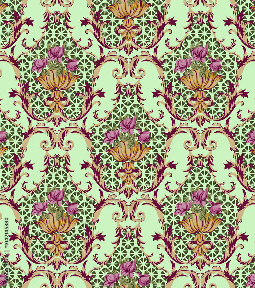 seamless beautiful wallpaper cards all over design floral leaf vintage ornament Victorian ethnic geometric print paisley pattern