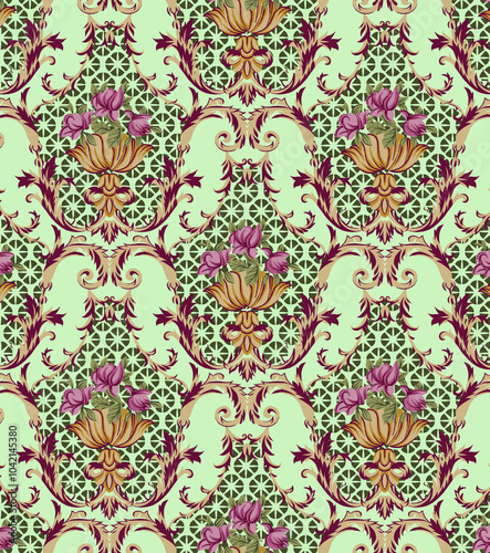 Obraz na płótnie seamless beautiful wallpaper cards all over design floral leaf vintage ornament Victorian ethnic geometric print paisley pattern w salonie