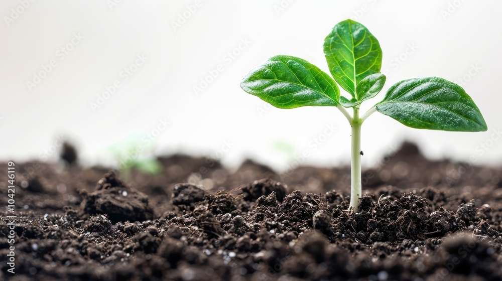 Seedling sprouts vibrant leaves, emerging from rich soil, symbolizing new growth and fertile beginnings. Seedling sprouts vibrant leaves, emerging from rich soil, symbolizing new growth and fertile beginnings.