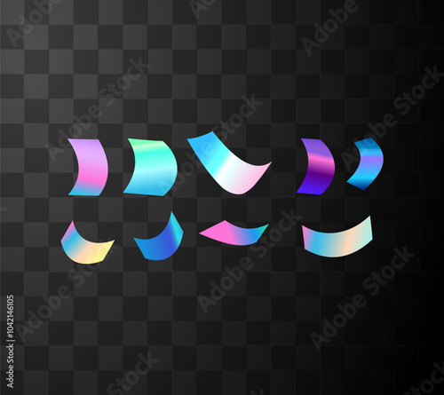 Vector illustration of a holographic rainbow color confetti set on a transparent background