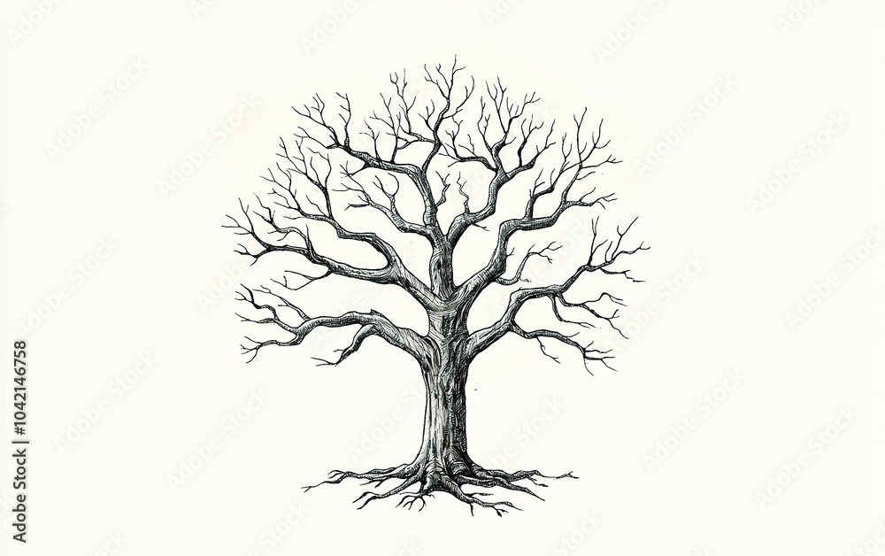 Fototapeta premium A detailed sketch of a barren tree with intricate branches, emphasizing its natural beauty and structure during winter