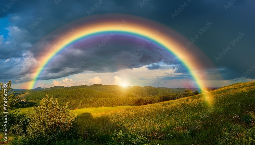 Naklejka premium 비온 뒤 무지개가 뜬 하늘
