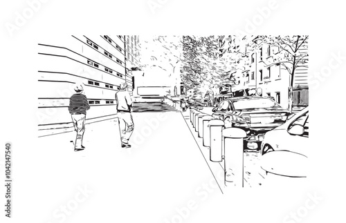 Building view with landmark of Buenos Aires Argentina. Hand drawn sketch illustration in vector.