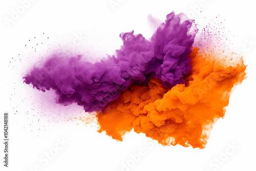 An abstract of cloud shape from purple and orange particles isolated on white background