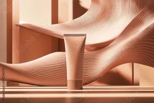 Elegant beauty product displayed against a minimalist, wavy backdrop. Perfect for skincare and cosmetic promotions.