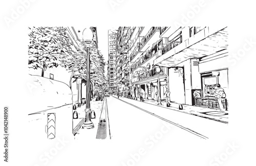 Building view with landmark of Buenos Aires Argentina. Hand drawn sketch illustration in vector.