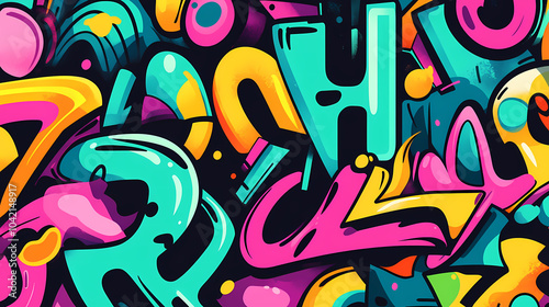 Bright pop art graffiti wall textured background wallpaper design. vivid neon color palette. Neon Graffiti. Illustration