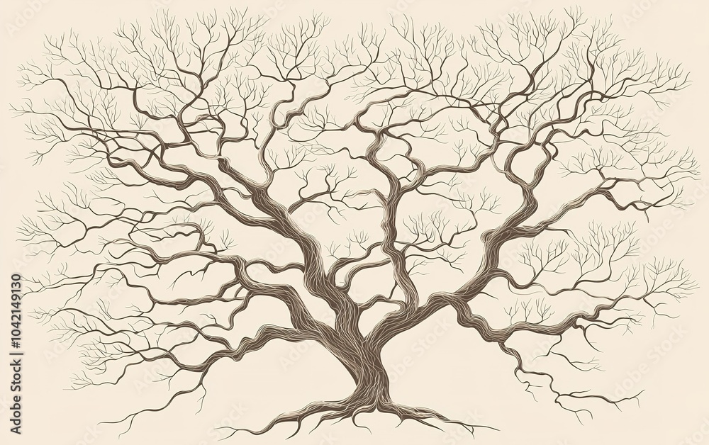 Fototapeta premium Intricate bare branch tree illustration showcasing the structure and symmetry of nature in a minimalist design