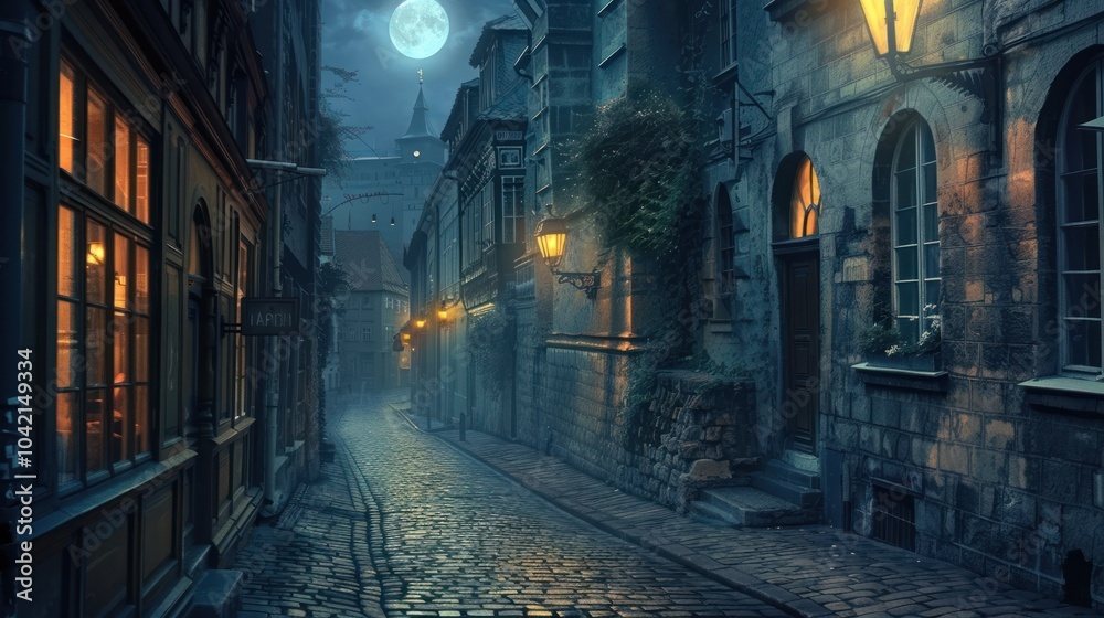 Cobblestone Street at Night Cobblestone Street at Night