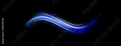 Light everyday glowing effect. High speed motion blur light effects at night, blue line. Semicircular wave, light trail curve swirl, optical fiber incandescent png. Bright sparkling background vector.