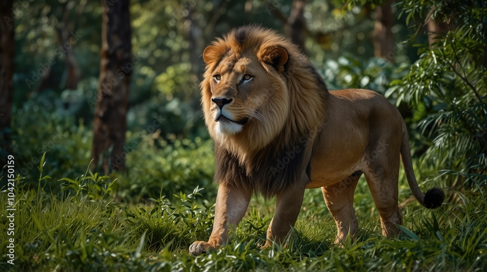 Beautiful lion strolling through the vibrant jungle, capturing the essence of wilderness and untamed elegance.-gigapixel-standard-scale-4_00x Beautiful lion strolling through the vibrant jungle, capturing the essence of wilderness and untamed elegance.-gigapixel-standard-scale-4_00x